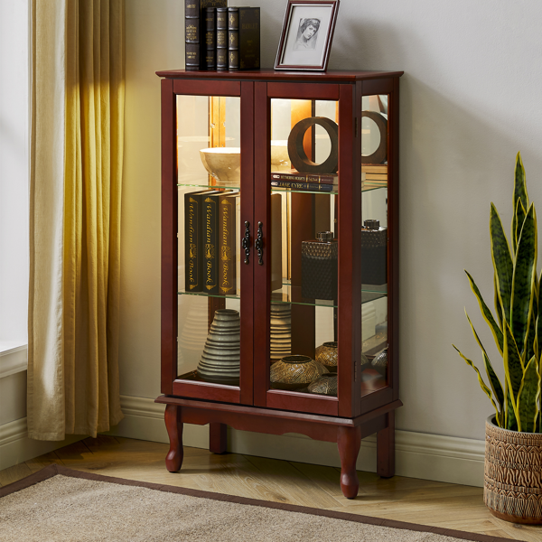 Curio Cabinet Lighted Curio Diapaly Cabinet with Adjustable Shelves and Mirrored Back Panel, Tempered Glass Doors (Cherry, 3 Tier), (E26 light bulb not included)-7