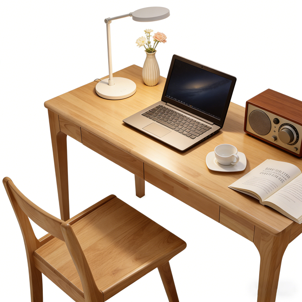 Solid Wood Desk with Drawers, Standing Desk with Smooth Edges, Home Office Desk for Small Spaces, Mid Century Modern Desk for Study, Bedroom, Living Room, Office, (Natural Wood Color)-21
