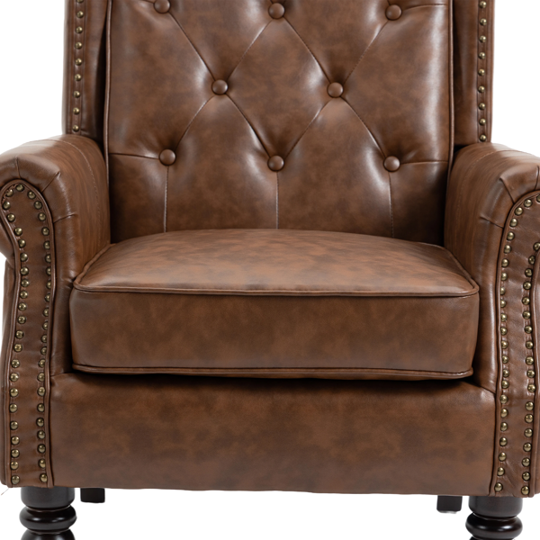 Wood Frame Armchair, Modern Accent Chair Lounge Chair with Sturdy Wood Legs for Living Room Bedroom (Brown PU)-21