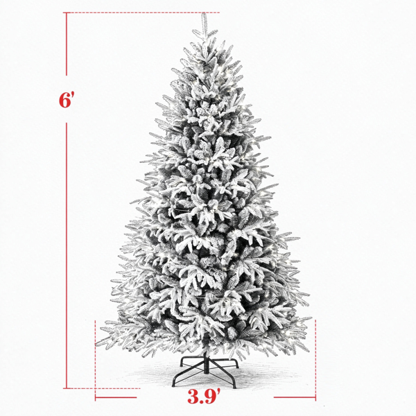 6英尺植绒圣诞树，铰链式设计，2015个枝尖，260颗暖白LED灯-3