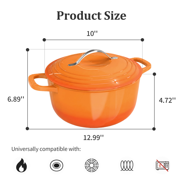 不锈钢手柄 5QT 4.7L 圆形 珐琅锅 橙色渐变 含手套 隔热垫-5