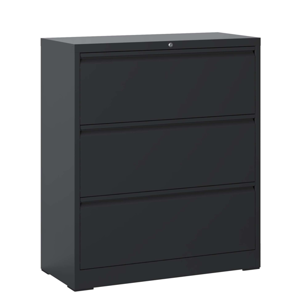 3 Drawer Lateral File Cabinet, 35.4 Inch Wide Metal Filing Cabinet, Locking Heavy Duty File Cabinet for Home Office, Anti-Tip Safety Interlock, Vertical Storage for Letter/Legal/A4 Files, Black-5