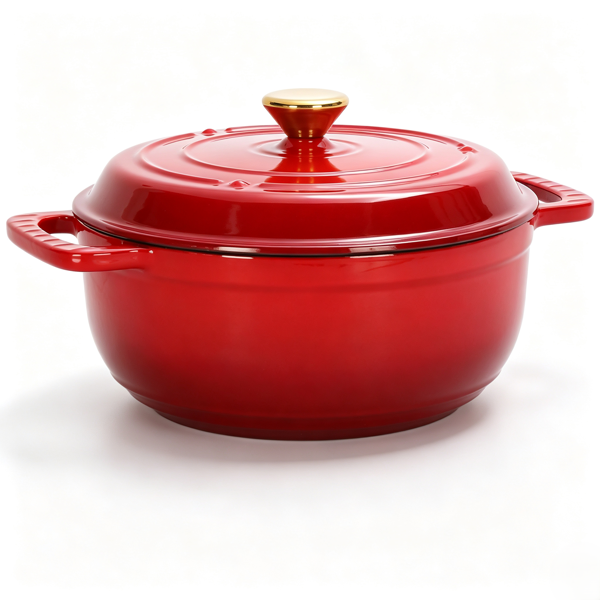 铸铁 6QT 烹饪锅具 红色渐变 含两个硅胶手套 珐琅锅-12