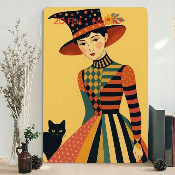 CIFbuy 复古女巫与黑猫金属壁饰，8x12英寸，2D印刷铝制装饰品（TikTok, temu 自提物流）-5