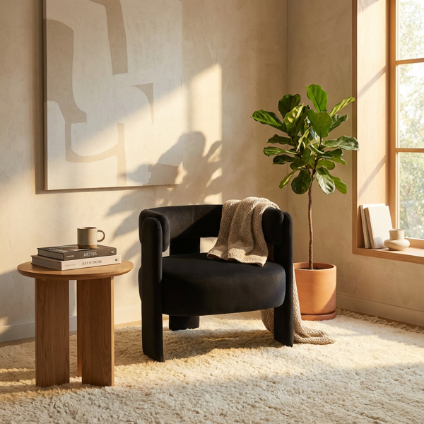 Accent Chair for Living Room, Velvet Comfy Single Sofa Chair Mid-Century Modern Armchair Wooden Legs for Bedroom Office Reading-5