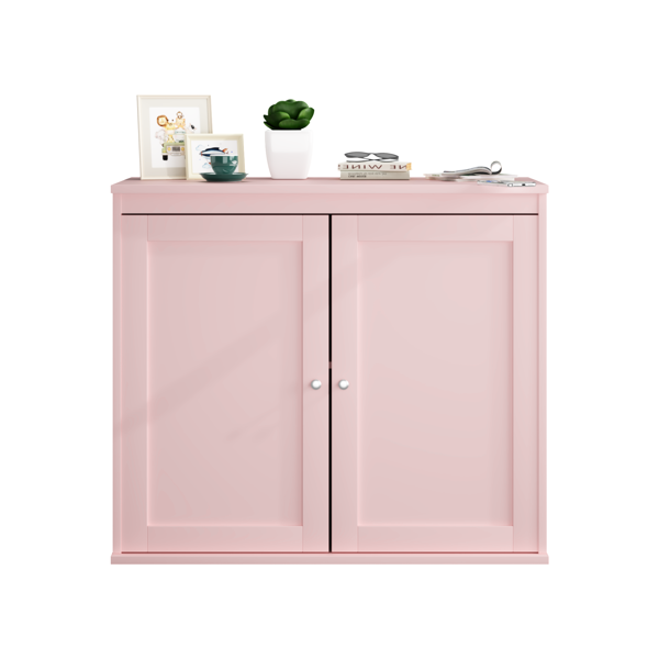 Kitchen Storage Cabinet with Double Doors, Coffee Bar Cabinet with Adjustable Shelves, Sideboard Buffet for Dining Room, Living Room or Entryway, Pink-25