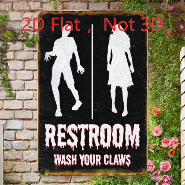 CIFbuy 复古恐怖僵尸铁皮招牌，洗手爪卫生间铭牌 8x12 英寸（TikTok, temu 自提物流）-3