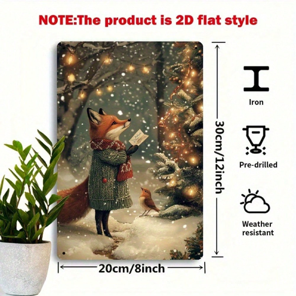 CIFbuy 2件装金属招牌 狐狸与小鸟 铁艺墙饰 复古家居装饰 8x12英寸（TikTok, temu 自提物流）-2