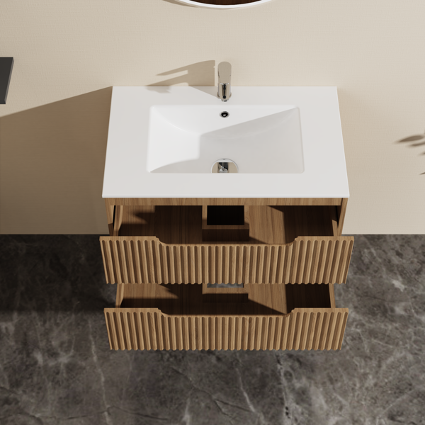 30" Wall Mounted Bathroom Vanity with Sink Floating Bathroom Cabinet Sink Combo, Soft-Close System, 2 Extra Big Drawers, Walnut-5