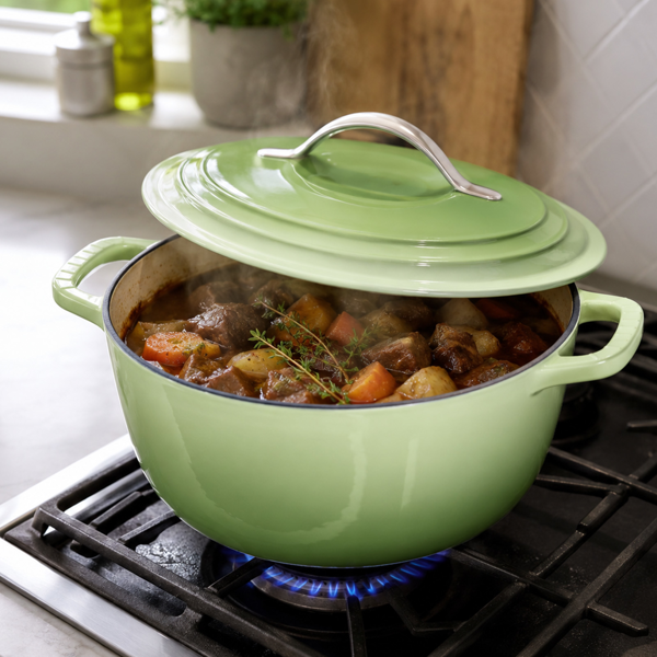 不锈钢手柄 5QT 4.7L 圆形 珐琅锅 绿色渐变 含手套 隔热垫-5