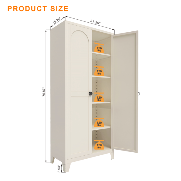 71'' 2 Shapely Door Cabinet With Lock, Metal Storage Cabinet with Doors and Adjustable Shelves, for Kitchen, Bedroom, Living Room(Beige)-13