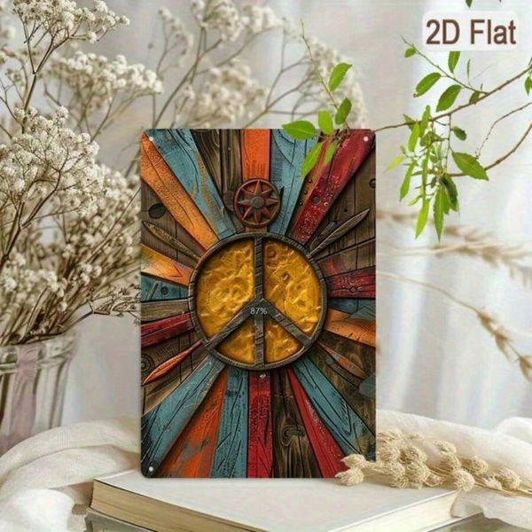 CIFbuy 1个锡制2D平面“和平与爱”装饰牌，复古彩色墙饰，尺寸8x12英寸/20x30厘米（TikTok, temu 自提物流）-2