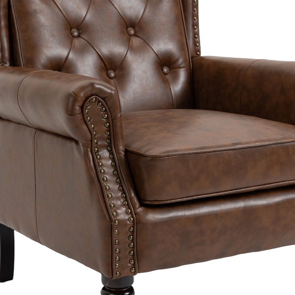 Wood Frame Armchair, Modern Accent Chair Lounge Chair with Sturdy Wood Legs for Living Room Bedroom (Brown PU)-24