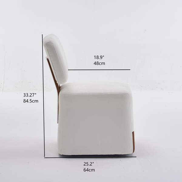 Linen Upholstered Armless Dining Chair with Casters,IVORY-14