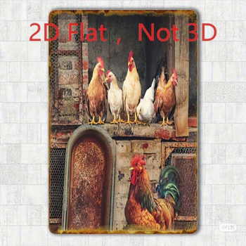 CIFbuy 复古农场鸡2D印花铁皮装饰牌，乡村风农场动物墙饰 8x12英寸（TikTok, temu 自提物流）