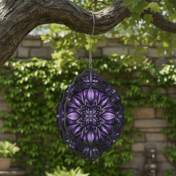 CIFbuy 太阳能4合1曼陀罗艺术风铃防锈防水金属动能风车，适用于花园、露台、草坪、庭院户外装饰及家居墙面摆件，节日礼品（TikTok, temu 自提物流）-4