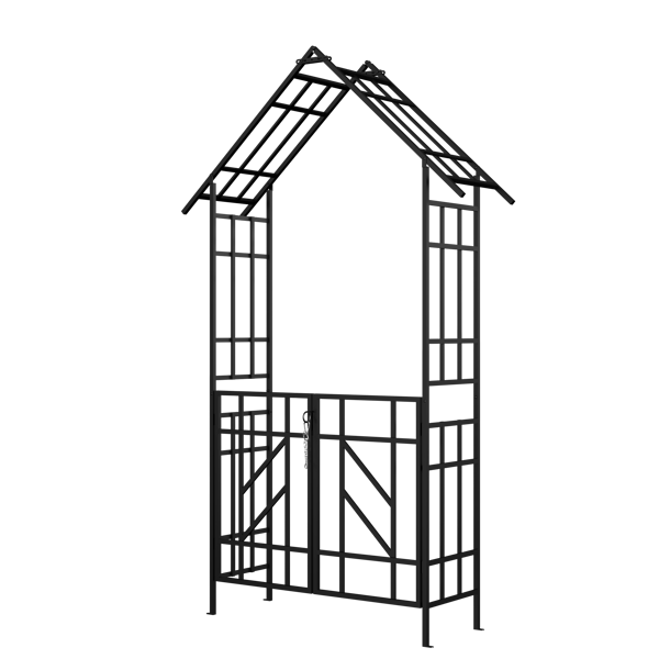 Metal Garden Arch with Gate W58.07*H97.24 Climbing Plants Support Rose Arch Outdoor Black-10