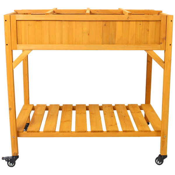 Elevated 8 Pocket Herb Garden Bed, Mobile Raised Customizable Wood Planter for Herbs, Vegetables, Flowers w/ Lockable Wheels, Storage Shelf, Drainage Holes-9