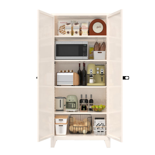 71'' 2 Shapely Door Cabinet With Lock, Metal Storage Cabinet with Doors and Adjustable Shelves, for Kitchen, Bedroom, Living Room(Beige)-25