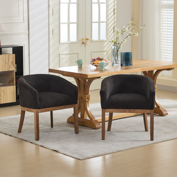 Mid Century Modern Upholstered Barrel Dining Chairs with Arms,Farmhouse Linen Kitchen & Dining Room Chairs with Natural Hardwood Frame, 19" W Accent Chairs,Single Pack,Charcoal Gray,SW1891BK-17