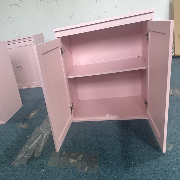 Kitchen Storage Cabinet with Double Doors, Coffee Bar Cabinet with Adjustable Shelves, Sideboard Buffet for Dining Room, Living Room or Entryway, Pink-3