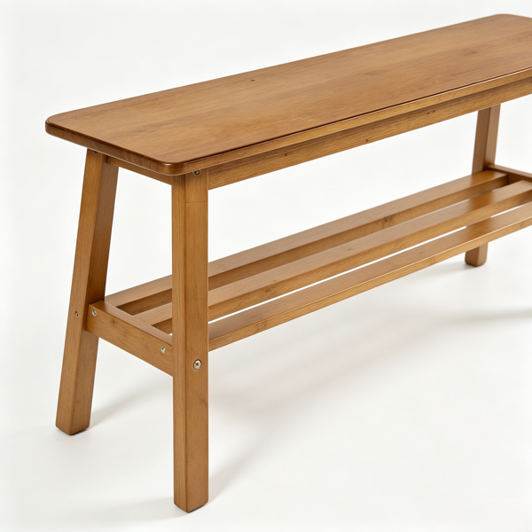 【禁售亚马逊】松木 浅棕色 100*30*45.5cm 餐厅长凳 带层架-4