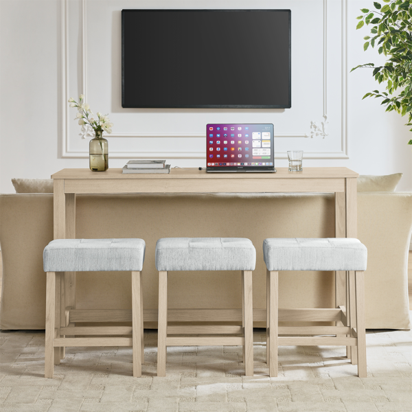 59 Inch Bar Table, Dining Table, Sofa Table with Power Outlet, 3 Upholstered Stools, 4 Piece Bar Table and Chair Set for Living Room, Dining Room, Kitchen-4