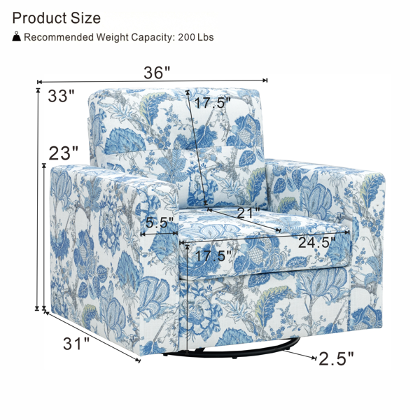 Floral Upholstery Degree Rotation Single Sofa Chair for Living Room, Bedroom, Office-4