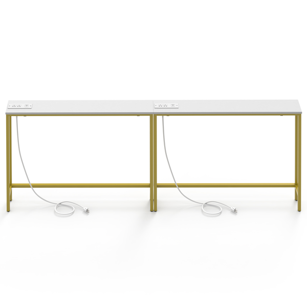 2pcs 白色+金色 密度板贴三胺+铁 200*15*79cm 玄关桌 带排插（美标）-1