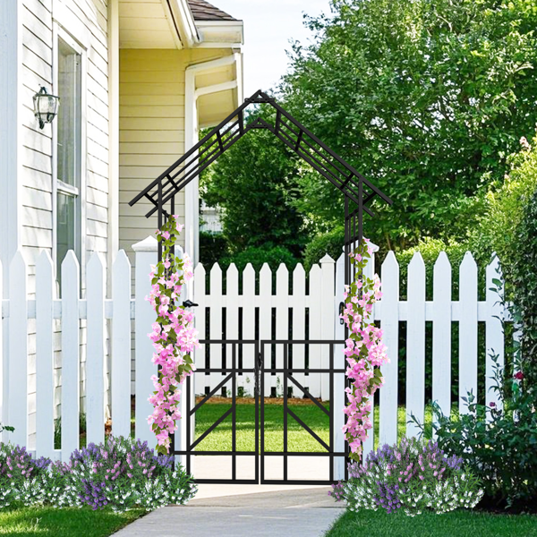 Metal Garden Arch with Gate W58.07*H97.24 Climbing Plants Support Rose Arch Outdoor Black-8