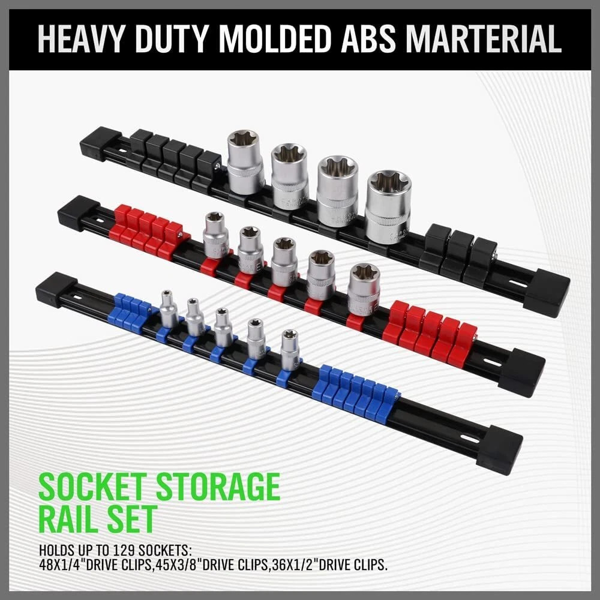 9PCS插座导轨储物架收纳托盘套装1/2“3/8”1/4“壁挂式ABS-8