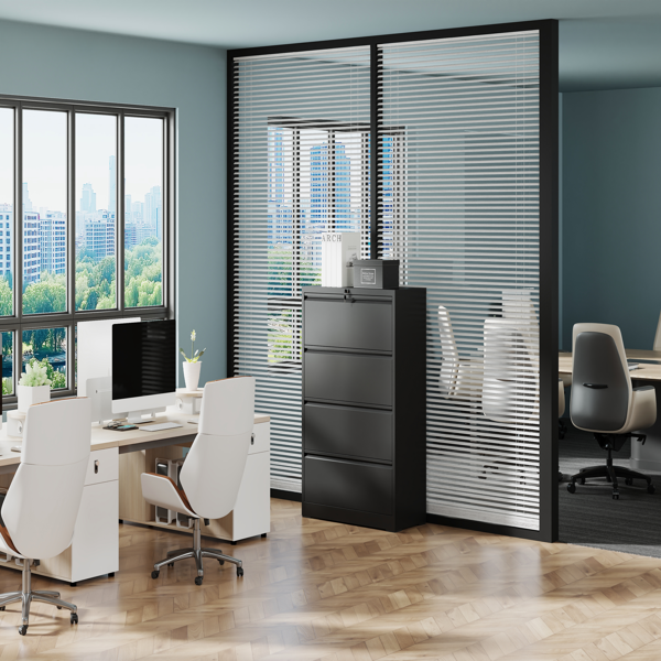 4 Drawer Lateral File Cabinet, Heavy Duty Metal Filing Cabinet, 35.4 Inch Wide Locking File Cabinet for Home Office, Space-Saving Vertical Storage with Anti-Tip Interlock, for Letter/Legal/A4 Files-12