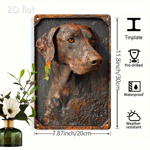 CIFbuy 复古德国短毛指针铁皮装饰牌 8x12，防锈犬只肖像艺术（TikTok, temu 自提物流）-3