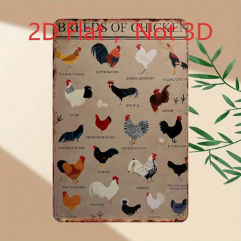 CIFbuy 复古鸡品种图示铁皮装饰牌，农舍风格墙面艺术 20x30厘米（TikTok, temu 自提物流）