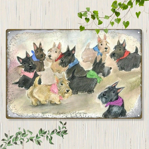 CIFbuy 苏格兰斗牛犬复古金属装饰牌 12x8，彩色头巾乡村风墙面艺术（TikTok, temu 自提物流）-3