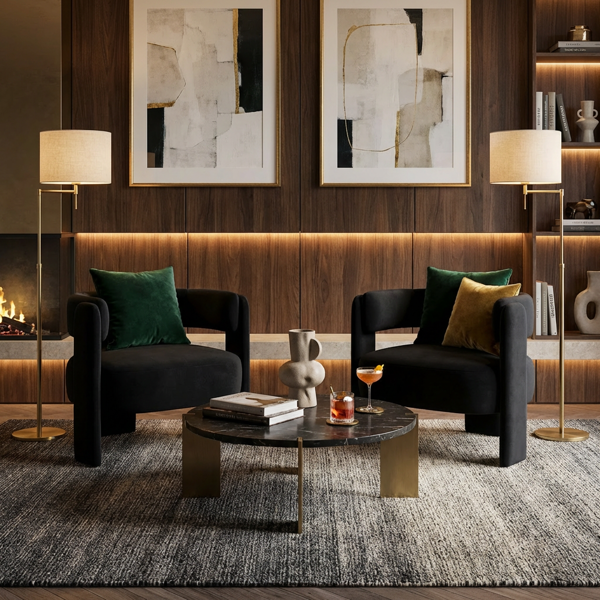 Accent Chair for Living Room, Velvet Comfy Single Sofa Chair Mid-Century Modern Armchair Wooden Legs for Bedroom Office Reading-3