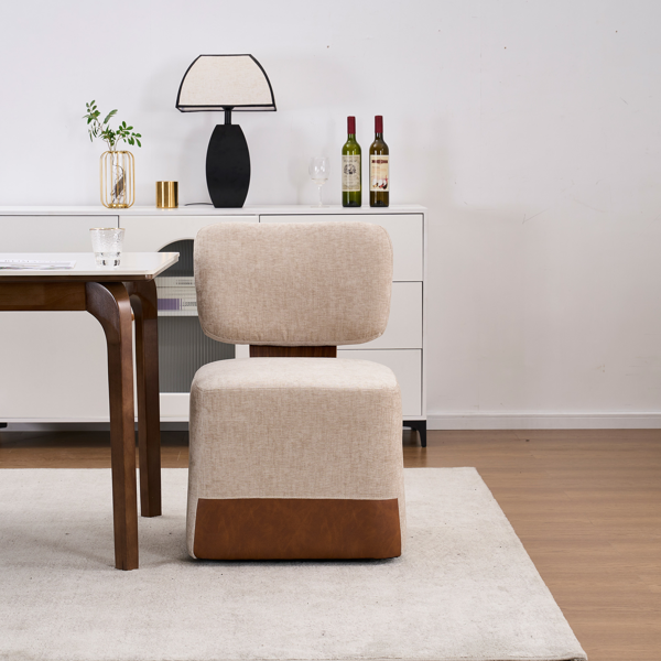Linen Upholstered Armless Dining Chair with Casters,BEIGE-8
