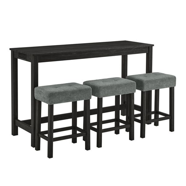 59 Inch Bar Table, Dining Table, Sofa Table with Power Outlet, 3 Upholstered Stools, 4 Piece Bar Table and Chair Set for Living Room, Dining Room, Kitchen-13
