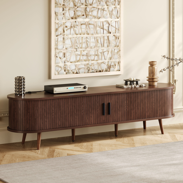 70 Inch Mid Century Modern TV Stand, TV Stand for 80 Inch TV, TV Stand with Tambour Doors, Drawers and Power Outlet, TV Consoles for Living Room, Bedroom-2