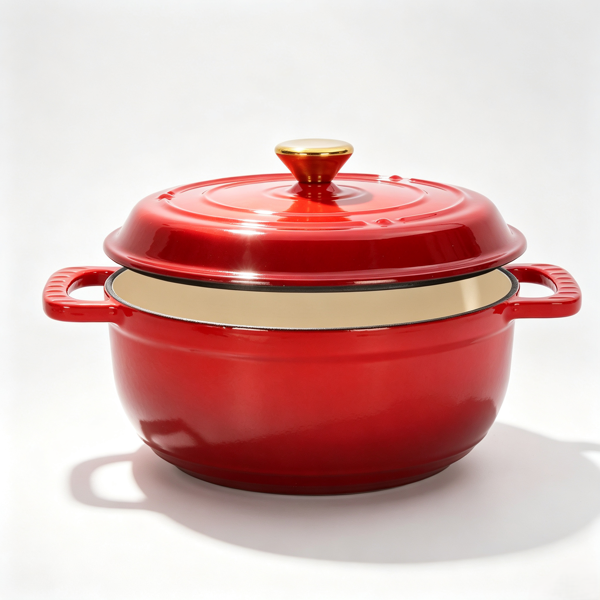 铸铁 5QT 烹饪锅具 红色渐变 含两个硅胶手套 珐琅锅-8