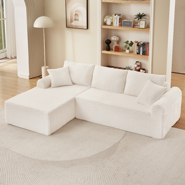 Full-Compression Chaise Lounge Set – Modular Corduroy Sectional with Arched Armrests, Non-Slip Base, Includes 3 Back Cushions & 2 Throw Pillows,Right chaise longue sofa-2