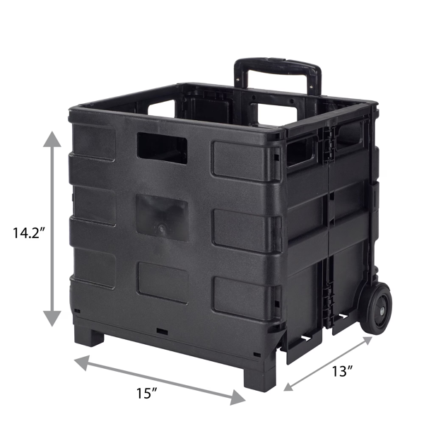 Bin 可折叠多功能塑料收纳手推车，黑色，15 英寸 ×13 英寸 ×14.2 英寸-5