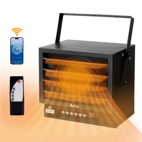 美规 CZ230W 240V 7500W 取暖器 黑色 铁 带WIFI/金属发热管/可调温/定时//带显示/带遥控器/不带电源线 工业取暖器-4
