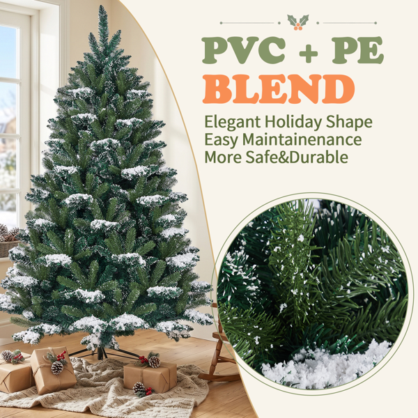 6FT  绿色 积雪手掌圣诞树   尖头PVC+PE 1087枝头 3段自动树 圣诞树-6