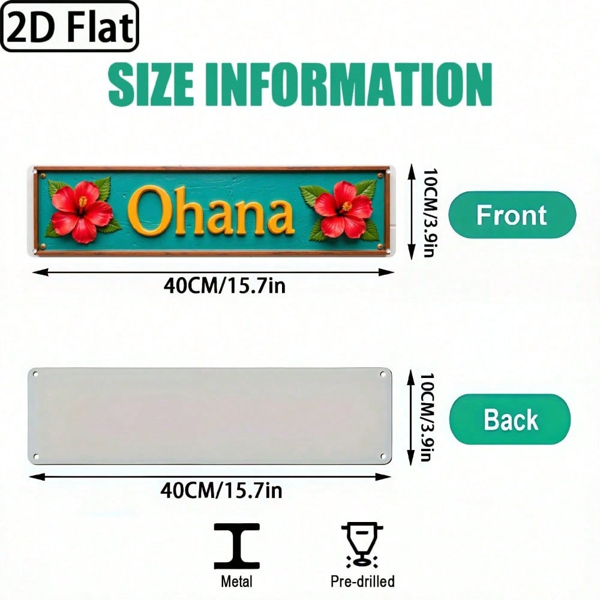 CIFbuy 复古夏威夷Ohana金属墙饰 3.9x15.7，扶桑花牌匾标识（TikTok, temu 自提物流）-6