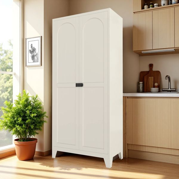 71'' 2 Shapely Door Cabinet With Lock, Metal Storage Cabinet with Doors and Adjustable Shelves, for Kitchen, Bedroom, Living Room(Beige)-20