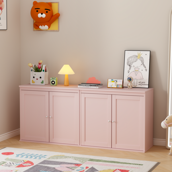Kitchen Storage Cabinet with Double Doors, Coffee Bar Cabinet with Adjustable Shelves, Sideboard Buffet for Dining Room, Living Room or Entryway, Pink-28