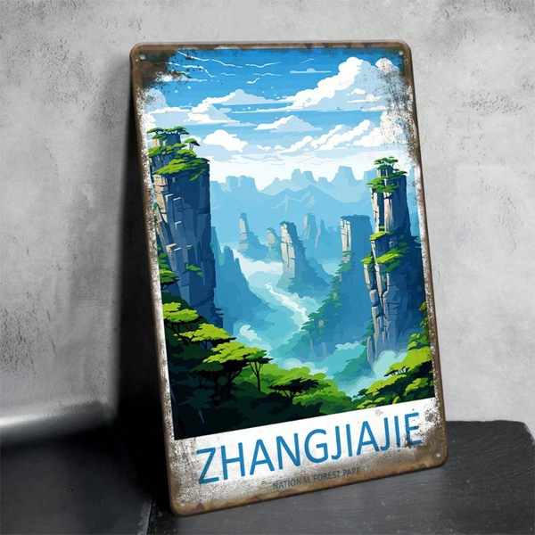 CIFbuy 1个张家界复古金属铁皮招牌，复古中国旅行风景图案 8x12（TikTok, temu 自提物流）-5
