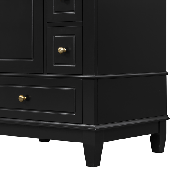 24" Bathroom Vanity with Sink and Drawers, Black Freestanding Vanity Cabinet with Ceramic Top and Storage Shelves, MDF and Solid Wood Base, Modern Sink Cabinet for Small Bathrooms-2