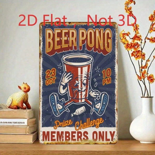 CIFbuy 复古啤酒乒乓球铁皮招牌 复古酒吧酒馆墙面装饰，8x12英寸 铝制游戏室用（TikTok, temu 自提物流）-2